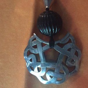 Abstract design, silver pendant with silk tie